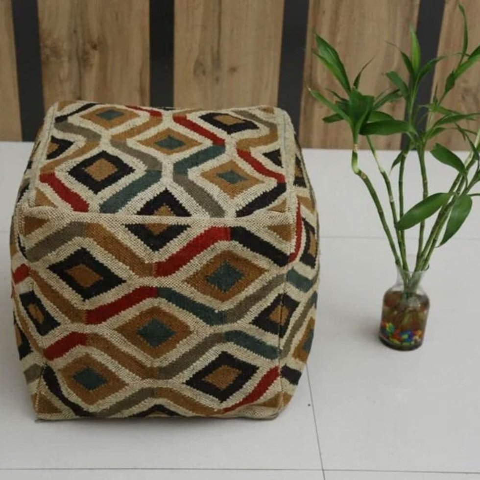 Puf azteca mezcla de yute beige - Imagen 2