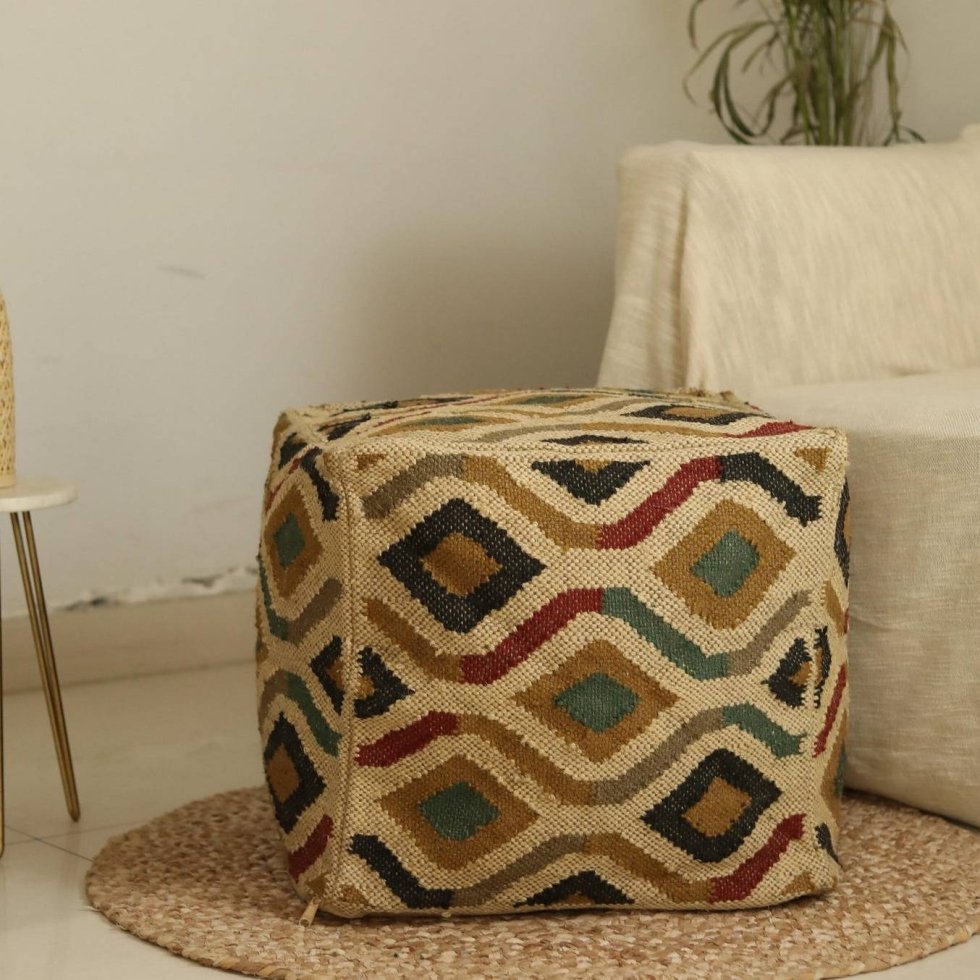 Puf azteca mezcla de yute beige