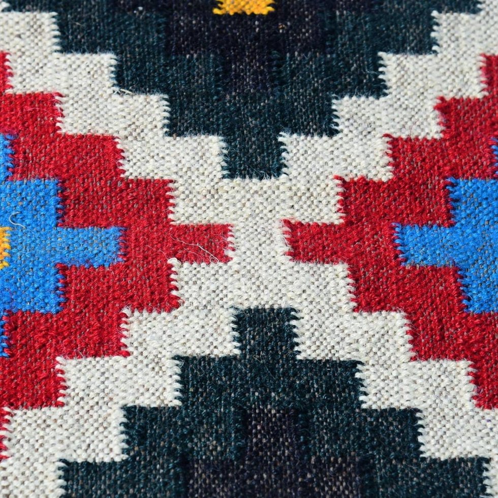Alfombra azteca kilim de lana y yute - Imagen 4