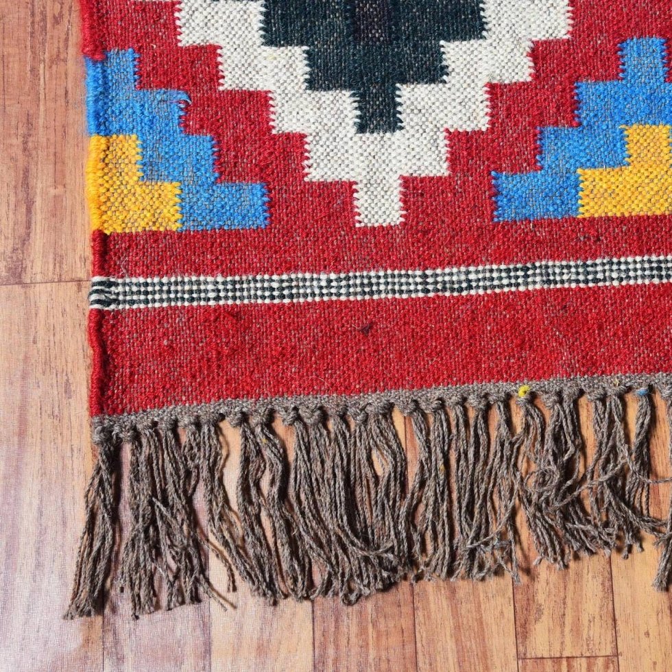 Alfombra azteca kilim de lana y yute - Imagen 6