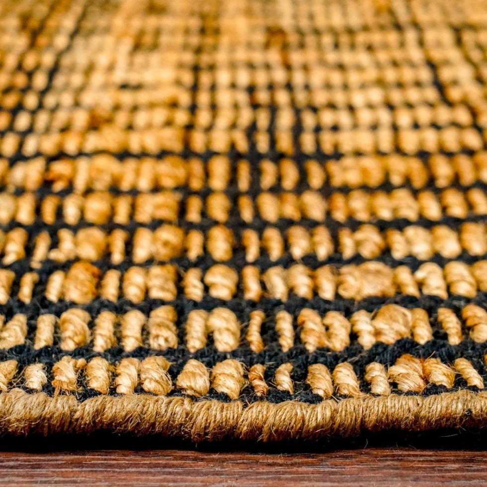Alfombra moderna de yute negro y natural - Imagen 4