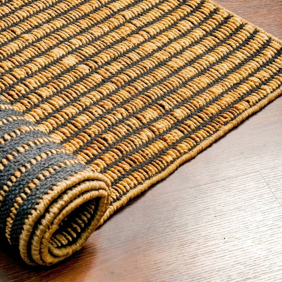 Alfombra moderna de yute negro y natural - Imagen 2