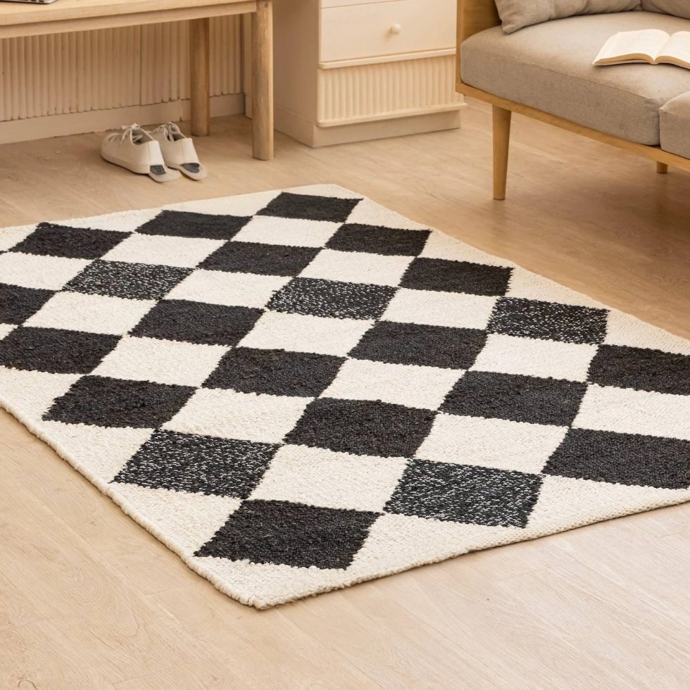 Alfombra de yute negro enrejado arlequín - Imagen 2
