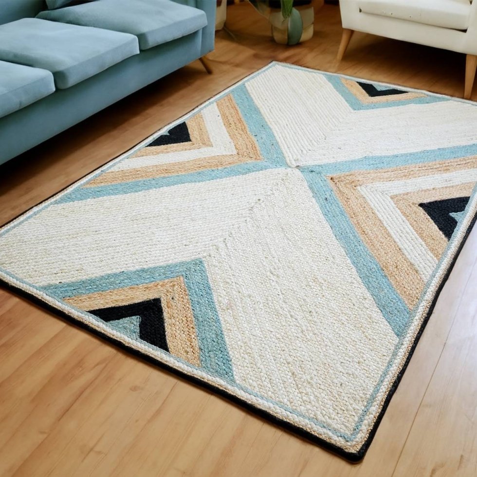 Alfombra de yute abstracta trenzada