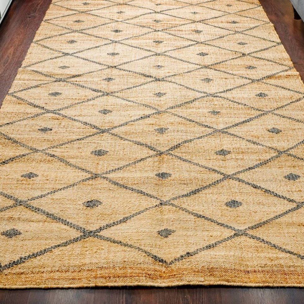 Alfombra de yute diamante con lunares carbón - Imagen 2