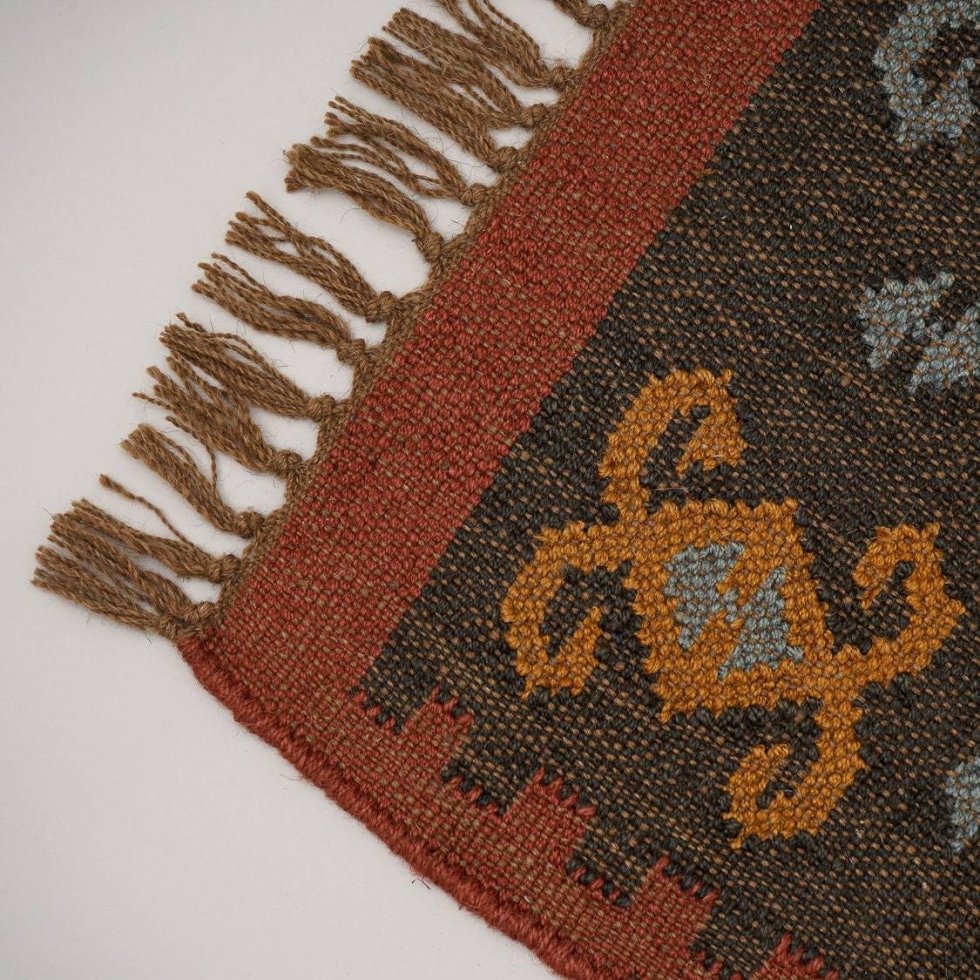 Alfombra étnica kilim de lana y yute - Imagen 5