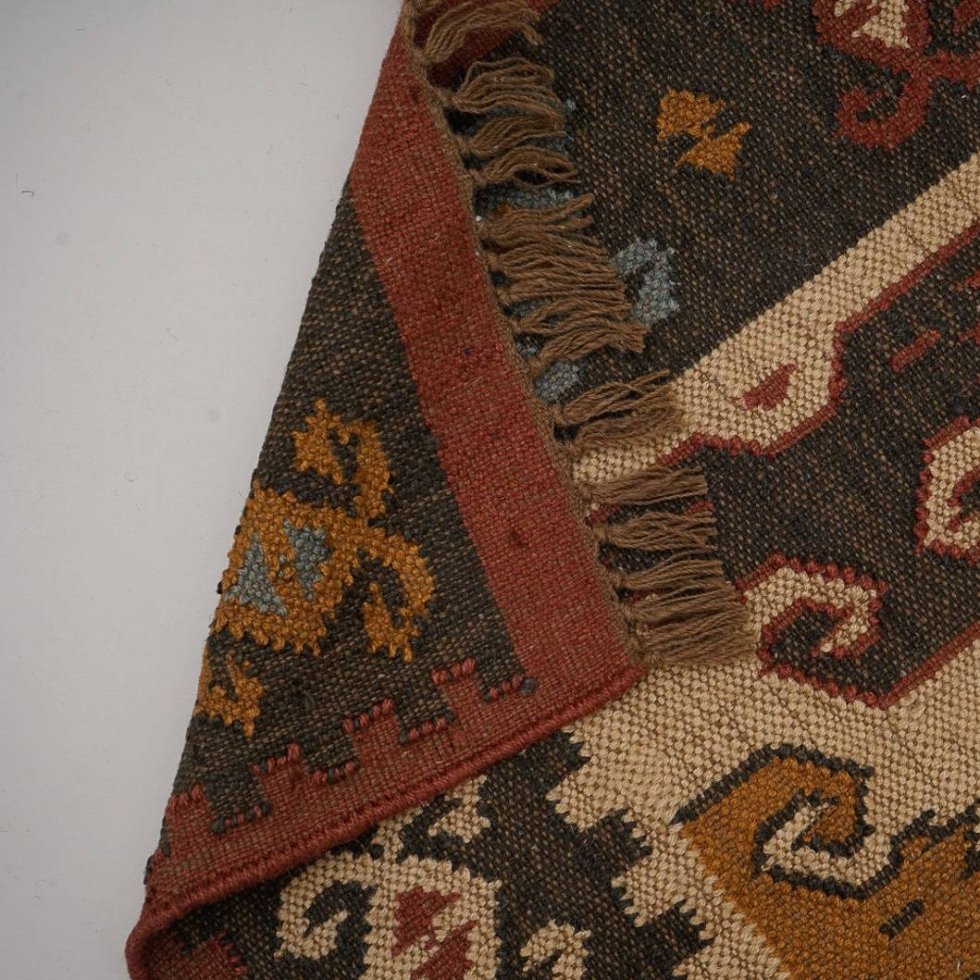 Alfombra étnica kilim de lana y yute - Imagen 4