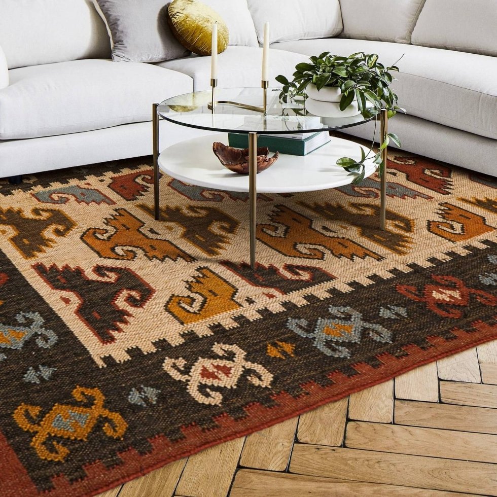 Alfombra étnica kilim de lana y yute