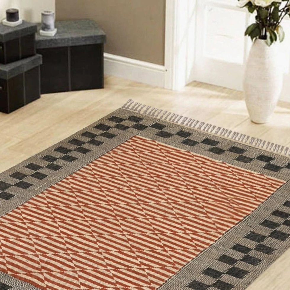 Alfombra geométrica de yute de lana naranja - Imagen 3