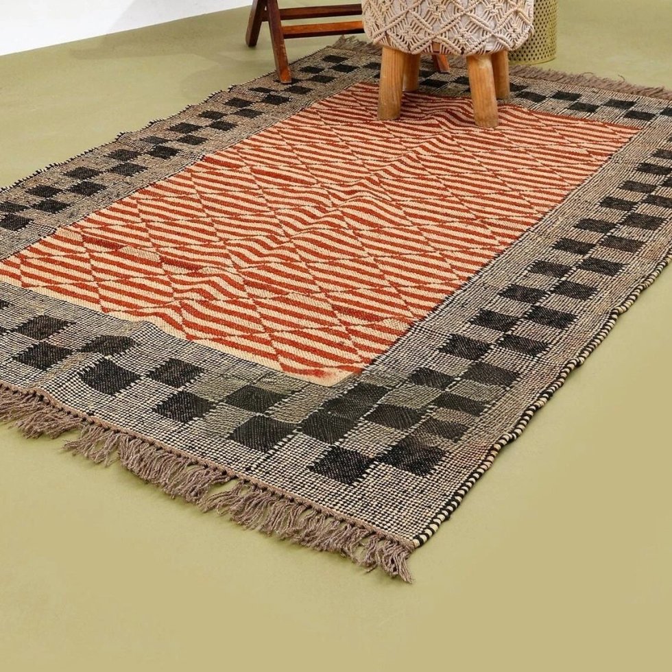 Alfombra geométrica de yute de lana naranja - Imagen 2