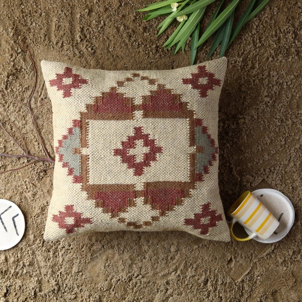 Cojín kilim marfil mezcla de yute - Imagen 3