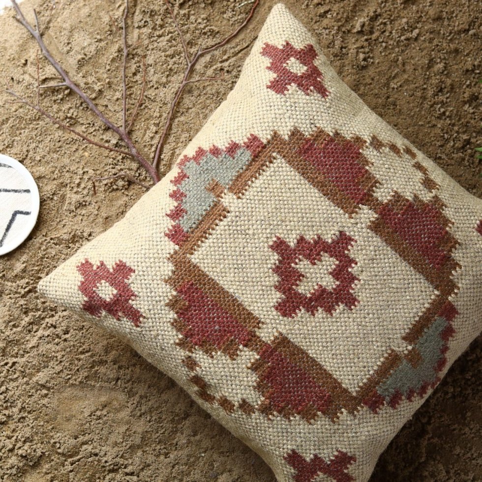 Cojín kilim marfil mezcla de yute - Imagen 2
