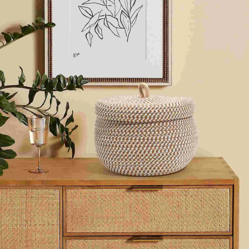 Cesta de cuerda de yute con tapa
