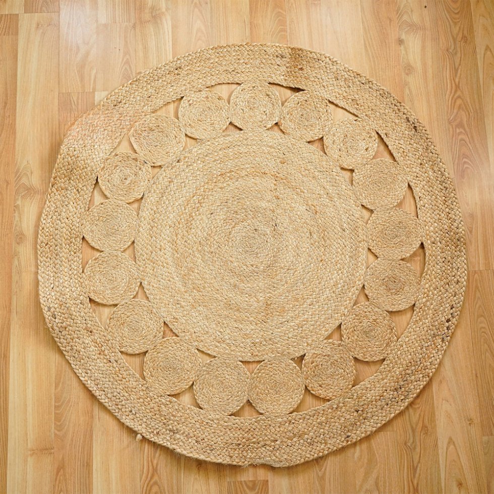 Alfombra de yute trenzado redondo natural - Imagen 3