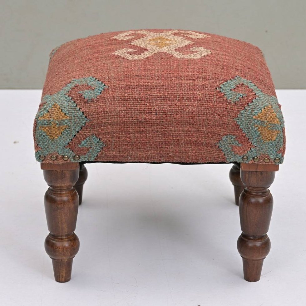 Taburete otomano Navajo de yute rojo - Imagen 2