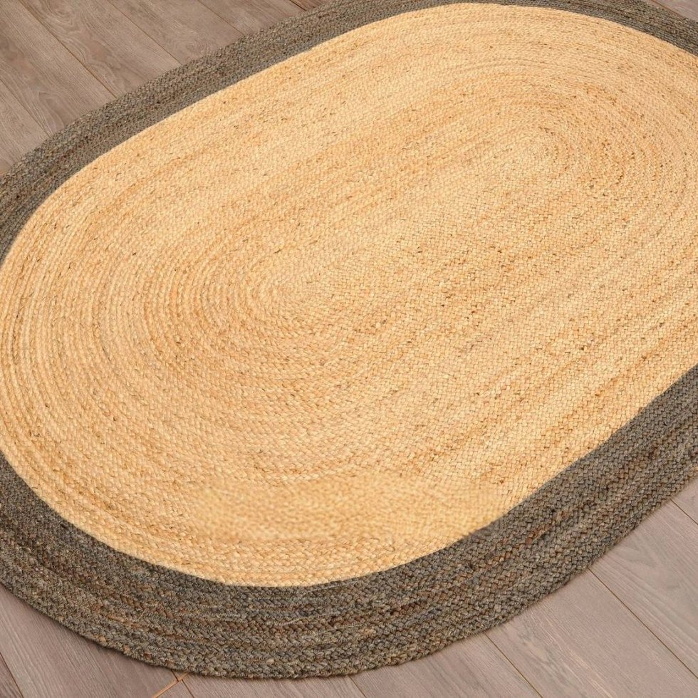 Alfombras ovaladas de yute con borde marrón - Imagen 3