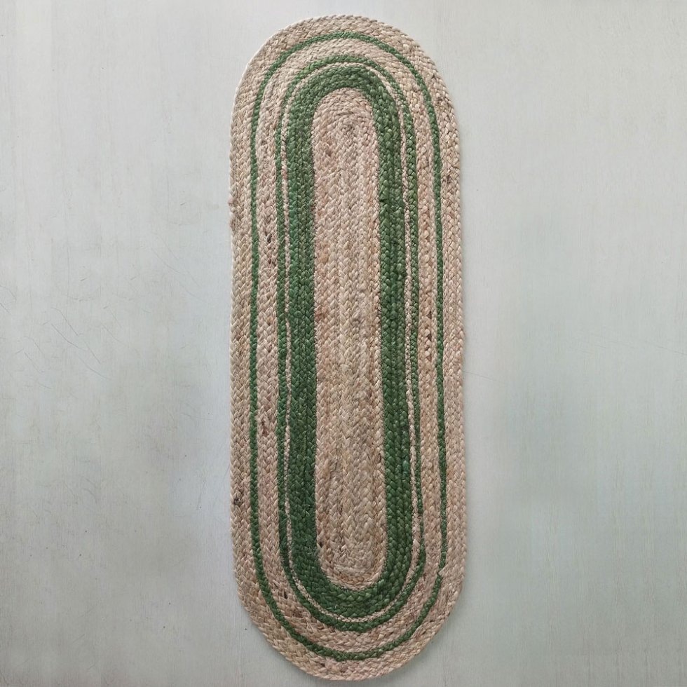 Camino de mesa y mantelitos individuales ovalados de yute con ribete verde - Imagen 2