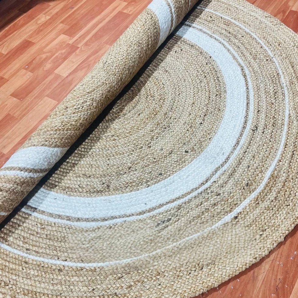 Alfombra redonda de yute con ribete blanco - Imagen 4