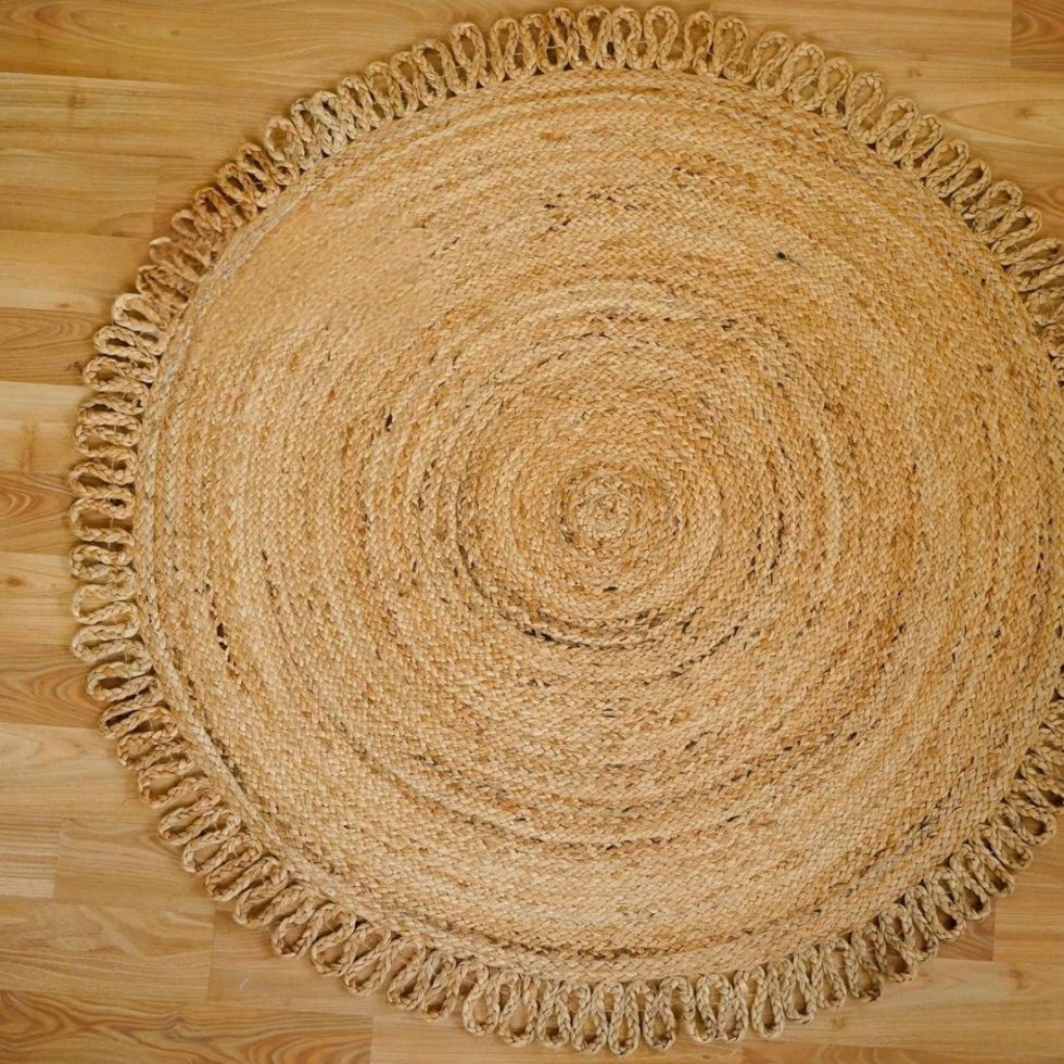 Alfombra redonda de yute con bucles festoneados - Imagen 3