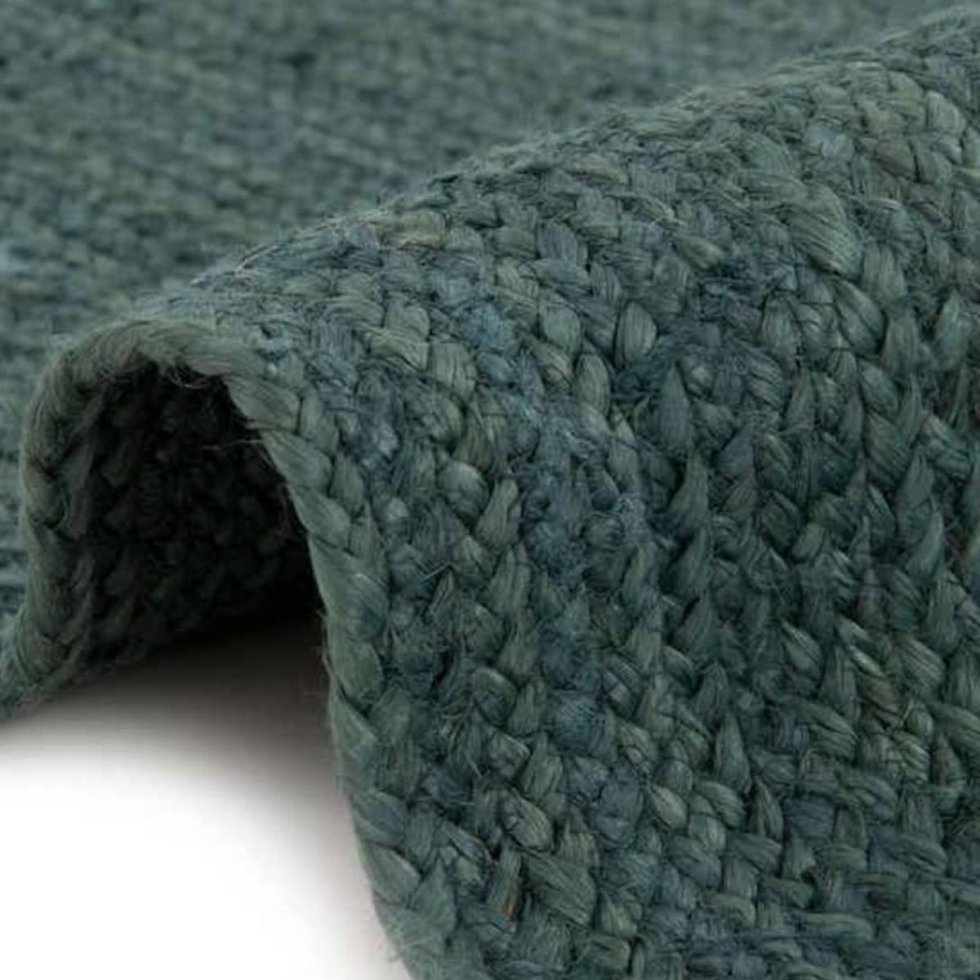Alfombra redonda de yute trenzado verde teal - Imagen 5