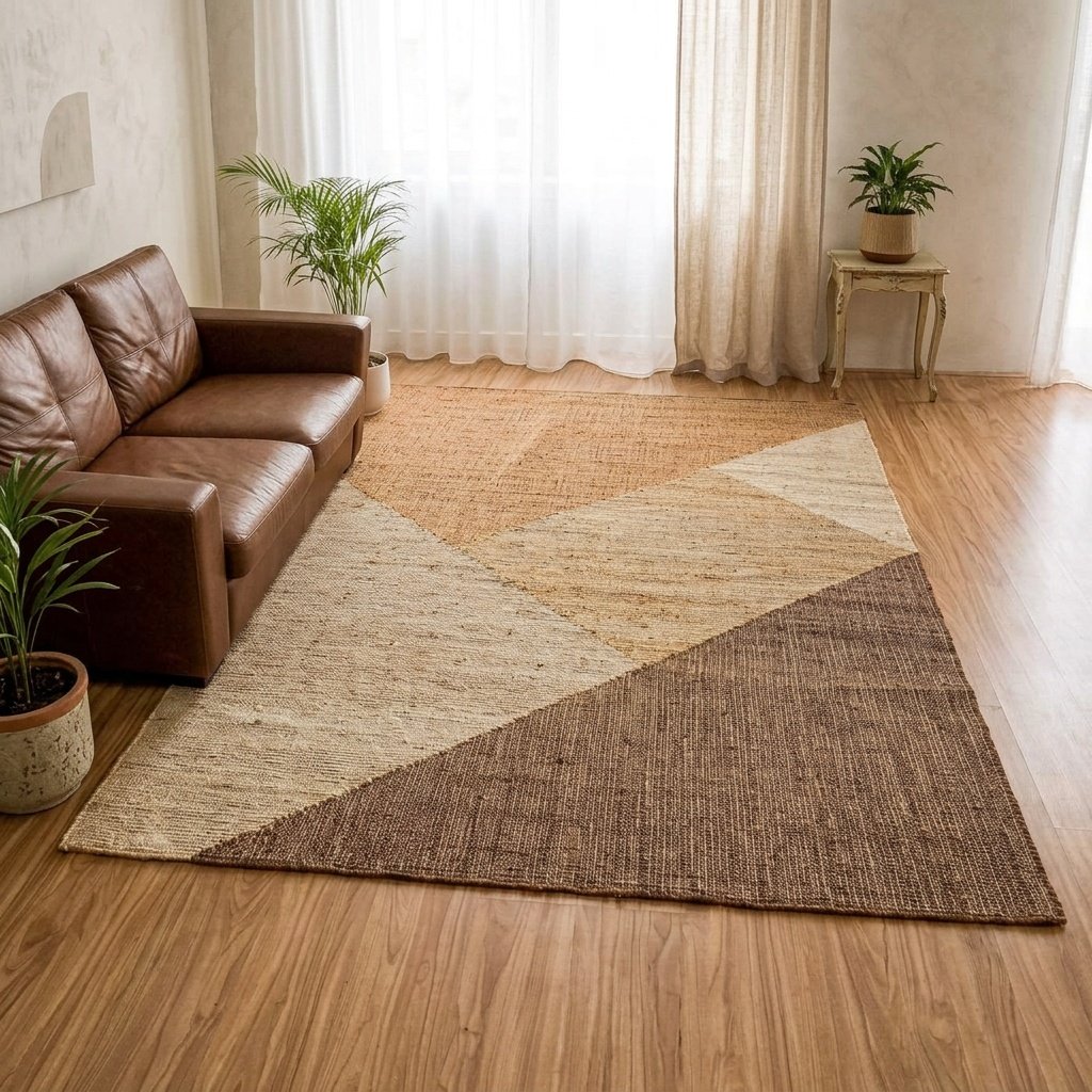 Alfombra de área abstracta en mezcla de yute beige Beige jute blend abstract area rug