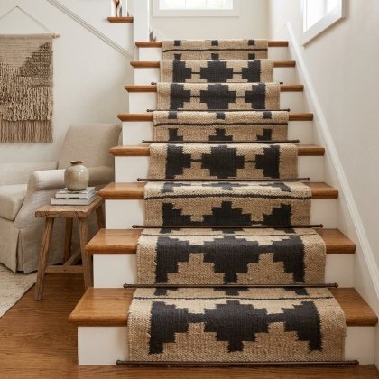 Inicio Black and natural hemp jute rug stair runner