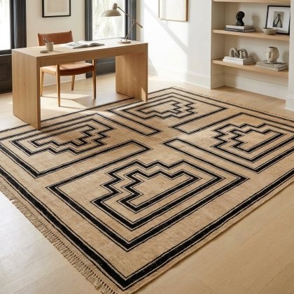 Black and tan wool jute area rugs