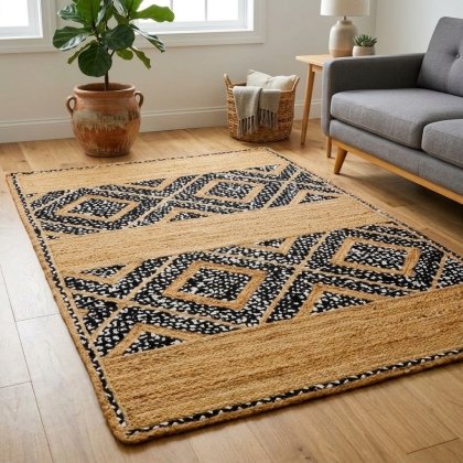 Black and white diamond cotton jute rug
