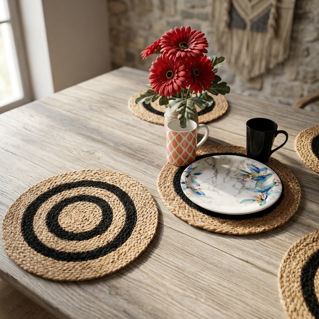Manteles individuales de yute blanco negro Black target jute placemats
