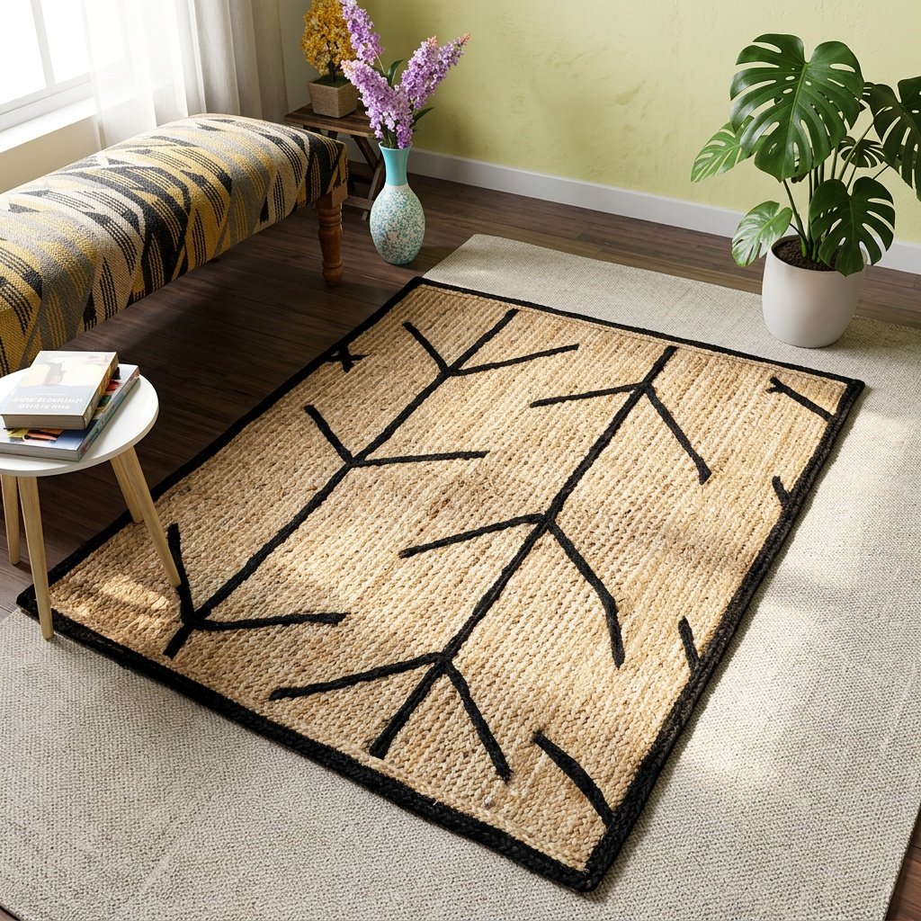 Alfombras de yute trenzado con borde negro Braided jute rugs with black border