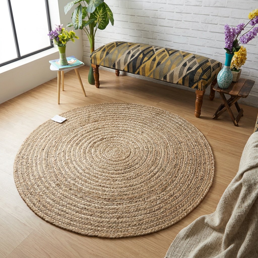 Alfombra de yute redonda trenzada Braided round jute rug