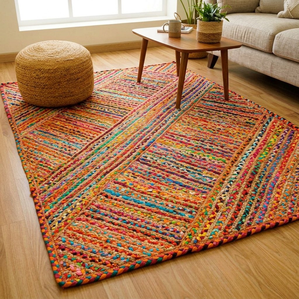 Chindi alfombra de yute a rayas multicolor Chindi multicolor stripe jute rug