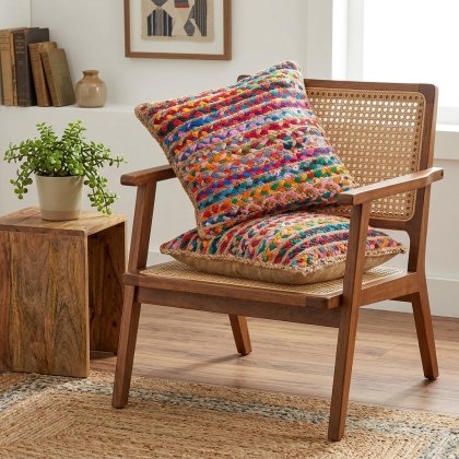 Colorful chindi braided jute pillows set