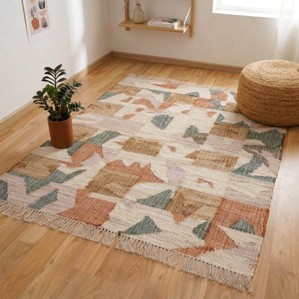 Alfombra colorida de mezcla de yute y tejido plano Colorful flatweave jute-blend rug
