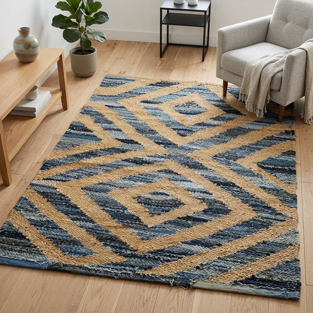 Alfombra vaquera de cáñamo y yute Denim hemp and jute area rug