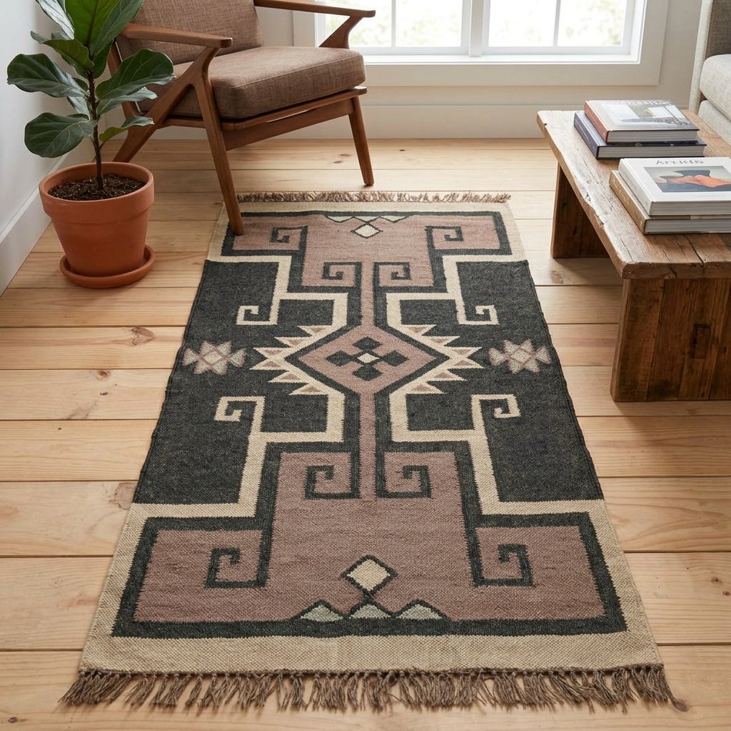 Alfombra plana de yute y lana Flatweave jute and wool rug