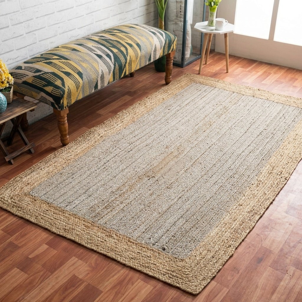 Alfombra de yute trenzado gris Grey braided jute rug