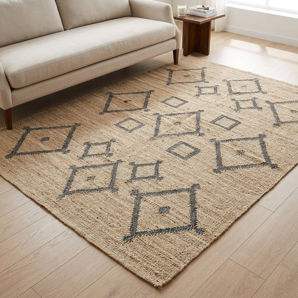 Alfombra tribal de algodón y yute tejida a mano Handwoven tribal cotton and jute rug