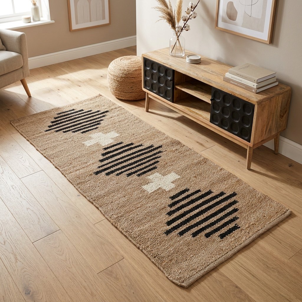 Alfombra romboidal de cáñamo y yute Hemp and jute diamond pattern rug