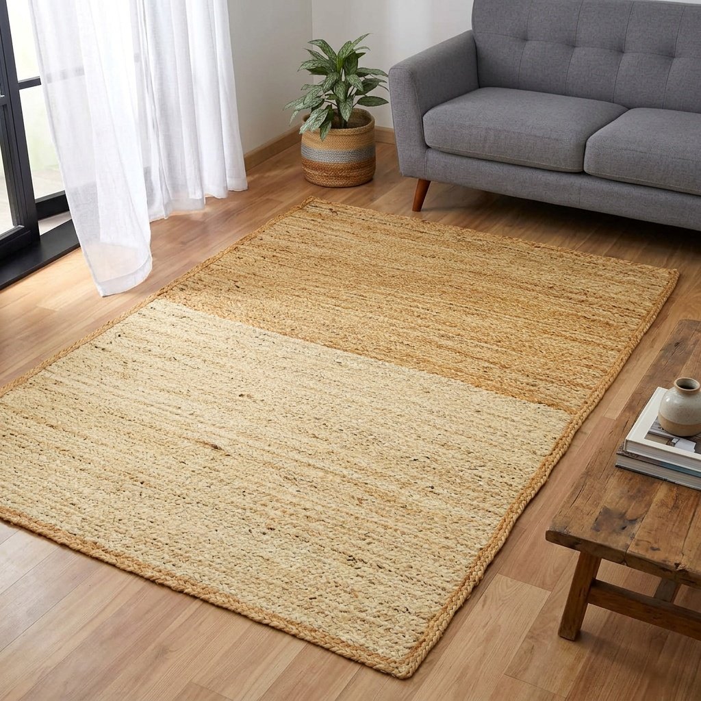 Alfombra de yute trenzado marfil y natural Ivory and natural braided jute rug