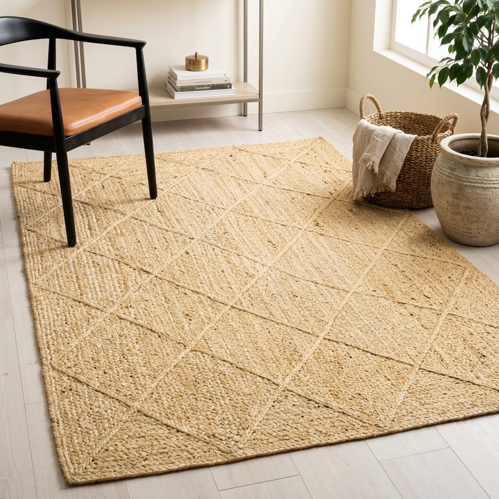 Alfombra de yute trenzado diamante marfil Ivory braided diamond jute area rug