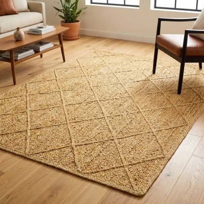 Natural braided diamond jute area rug