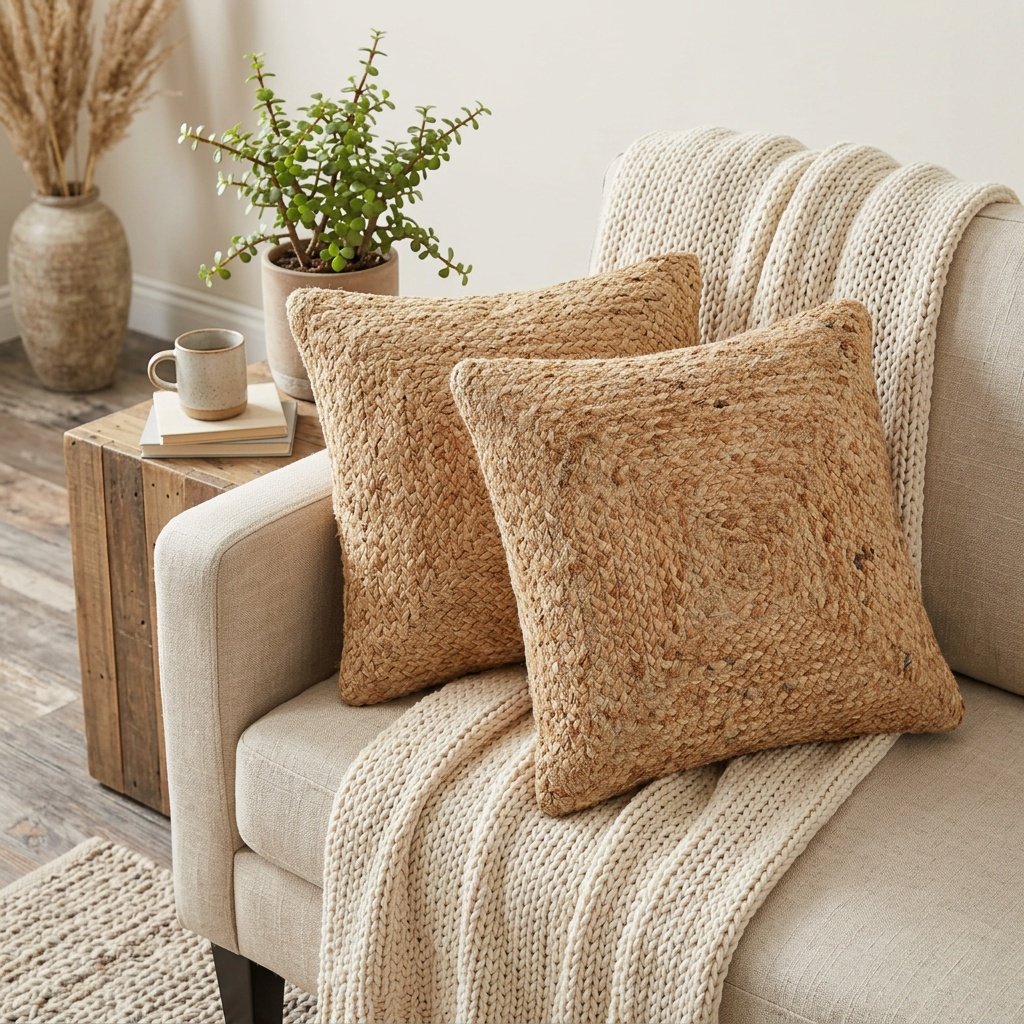 Juego de almohadas de yute trenzado natural Natural braided jute pillows set