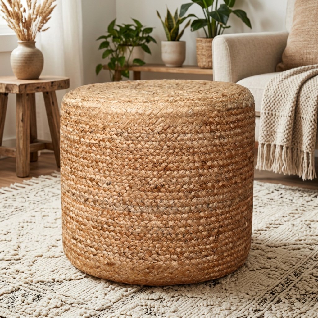 Puf otomano de yute trenzado natural Natural braided jute pouf ottoman