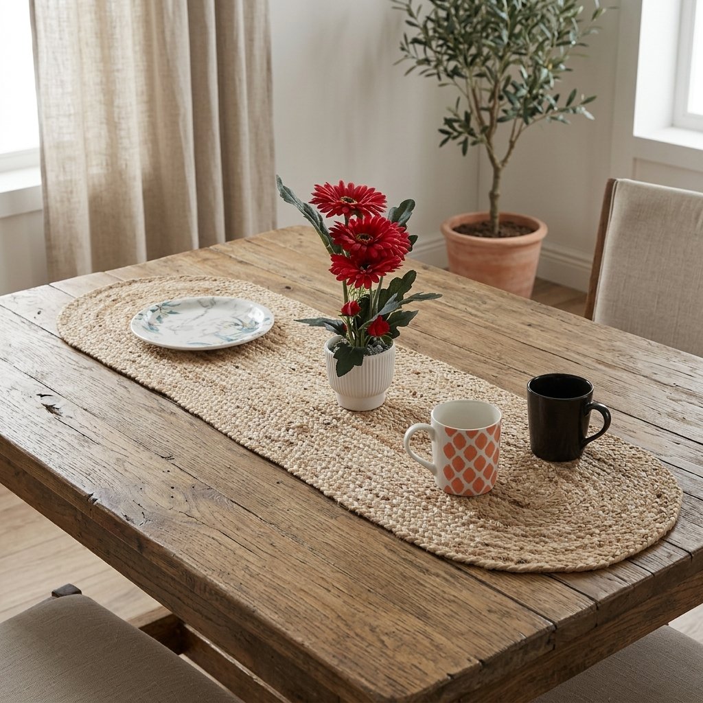 Manteles individuales ovalados de yute trenzado natural Natural braided oval jute placemats