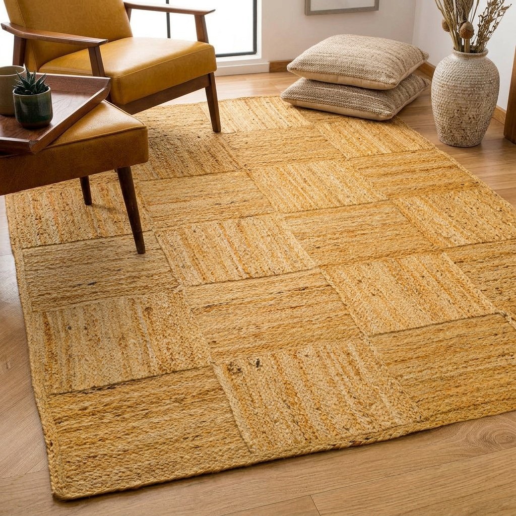Alfombra cuadrada de yute natural Natural square pattern jute rug