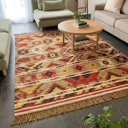 Navajo style wool and jute kilim rug