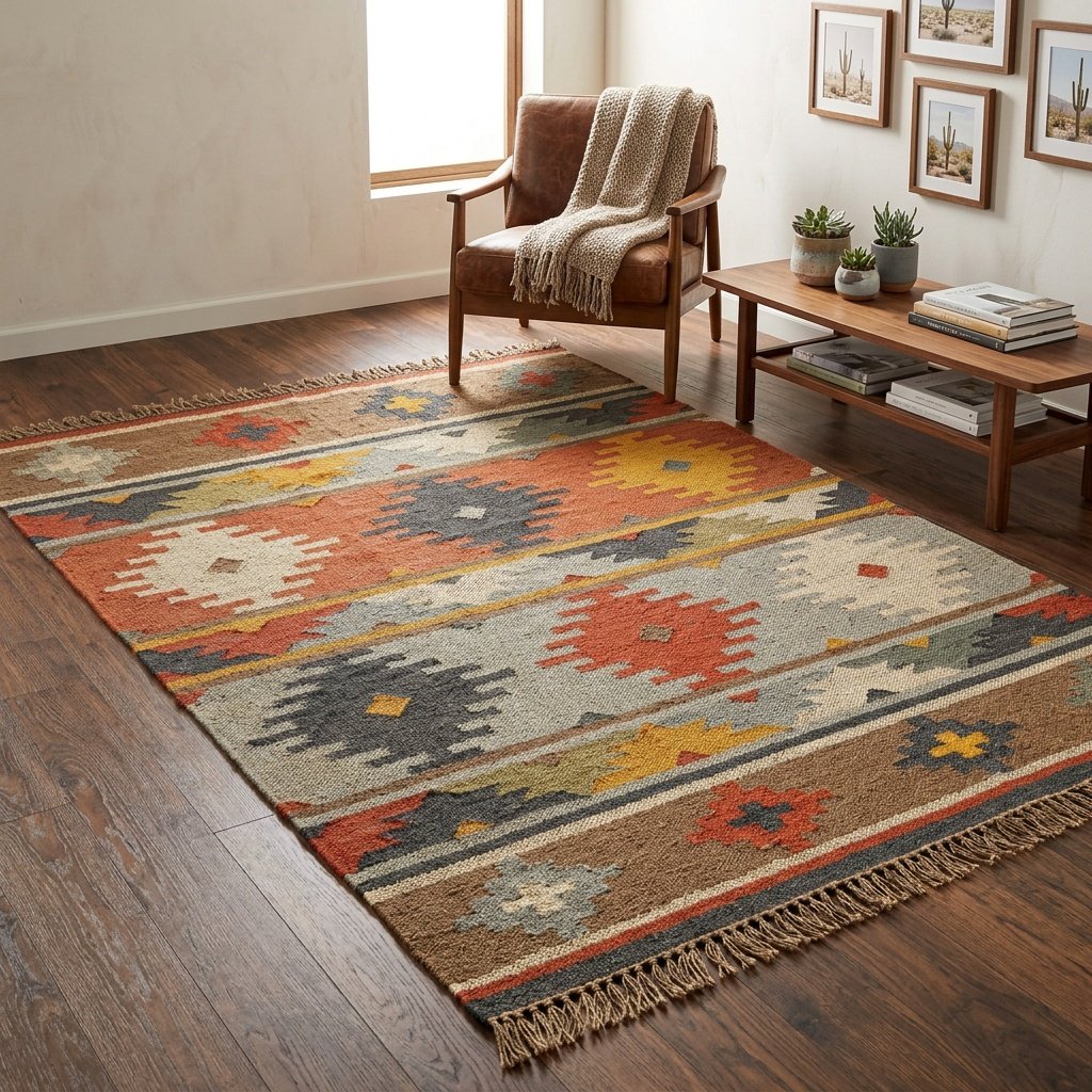 Alfombra kilim de lana y yute navajo Navajo wool and jute area kilim rug