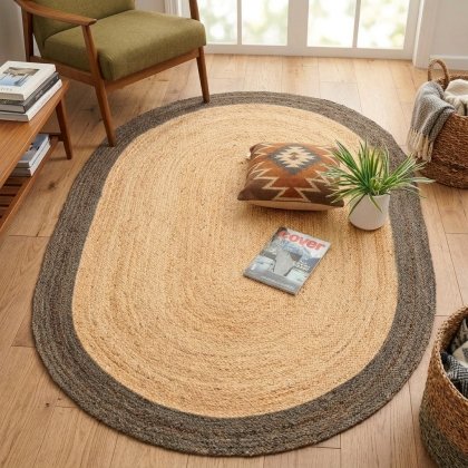 Oval jute rugs with brown border