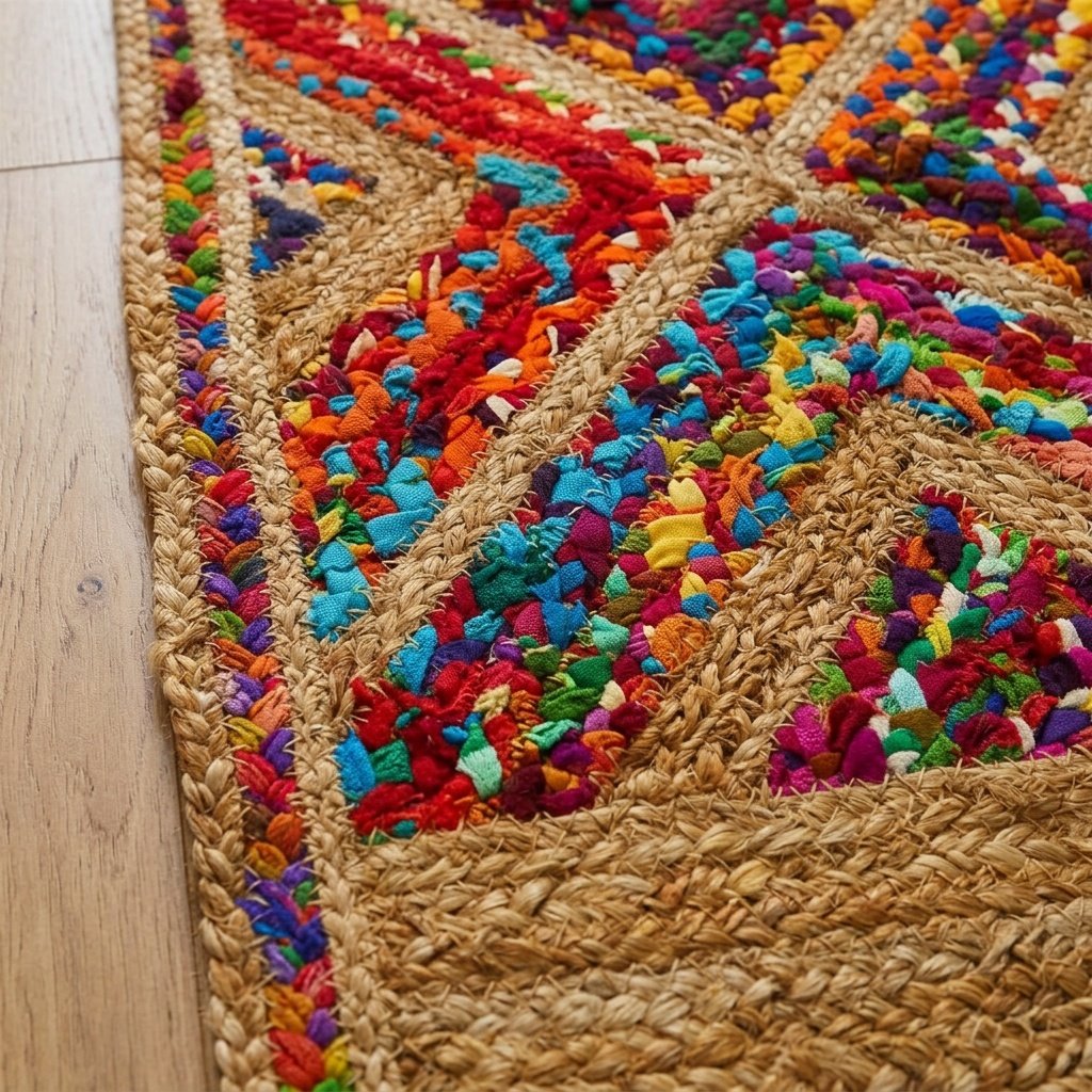 Alfombra de trapo de yute arco iris Rainbow jute rag runner rug